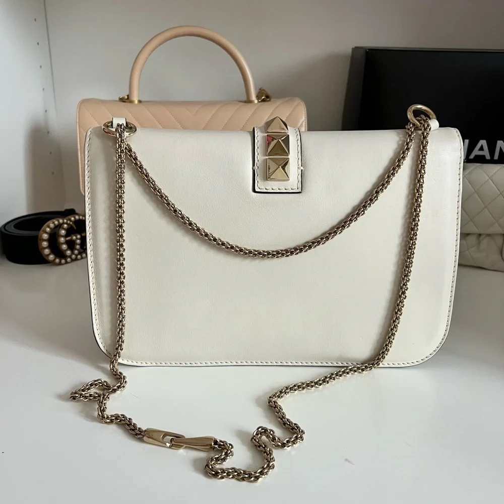 Valentino Garavani Medium White Glam Lock Flap Bag